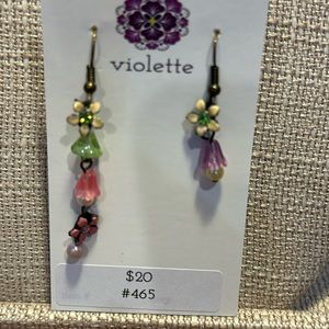 Unique Vintage Beaded Asymmetrical Earrings #465 Handmade by Violette Grace